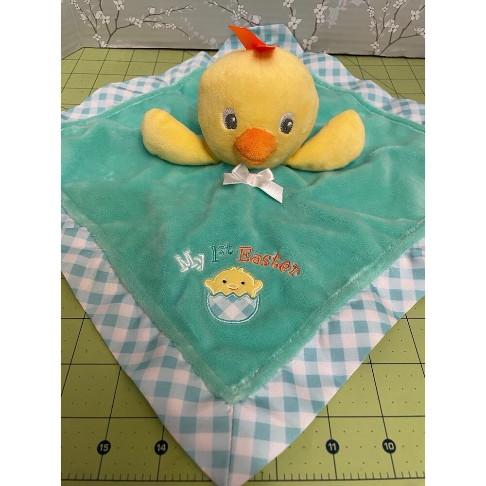 Magic Years Lovey “My First Easter" Chick Duck Rattle Security Blanket Green